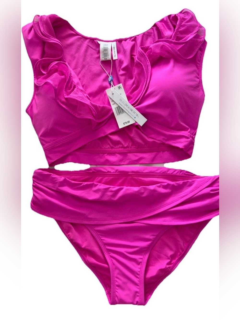Bleu Rod Beattie Fuchsia Ruffle two piece swim set